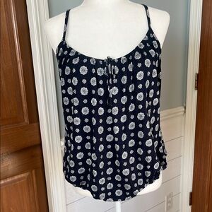 Old Navy - Navy Blue with White Floral Tank Top Size L